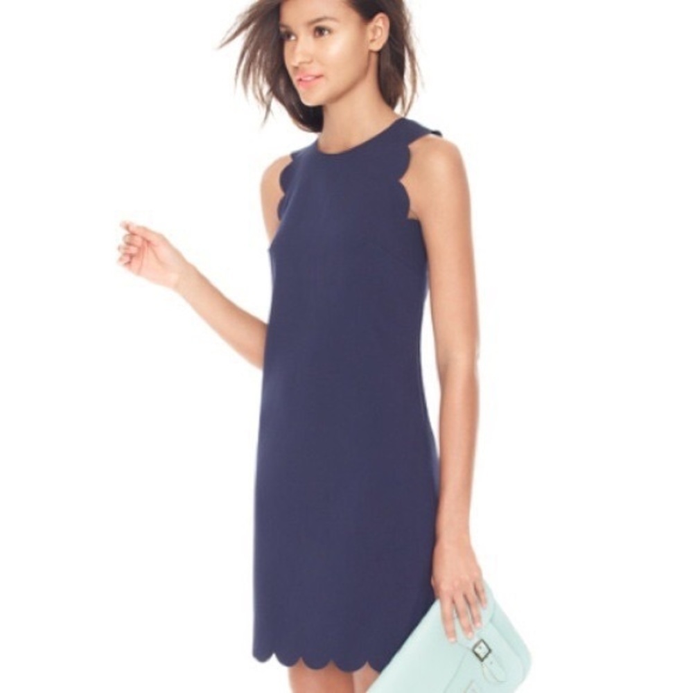 J.crew factory Women’s navy size 8 scallop v- back style sleeveless‎ shift dress